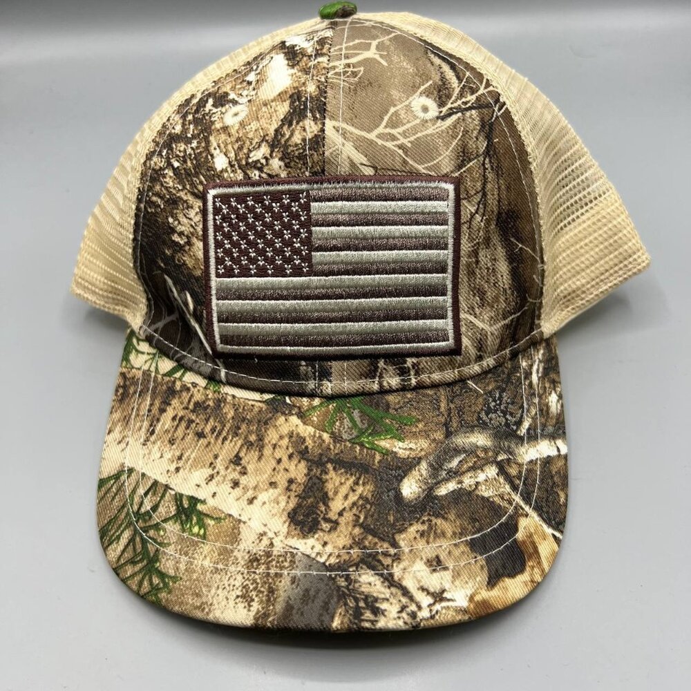 US Flag Trucker Hat Men Brown Camouflage Infinity Snap Back Cap